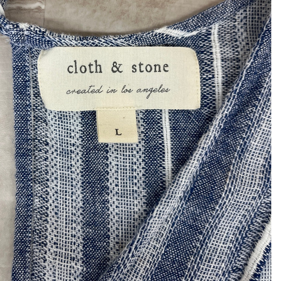 Anthropologie Cloth & Stone Navy Striped Sleeveless Linen Blend Jumpsuit Large - Picture 5 of 11